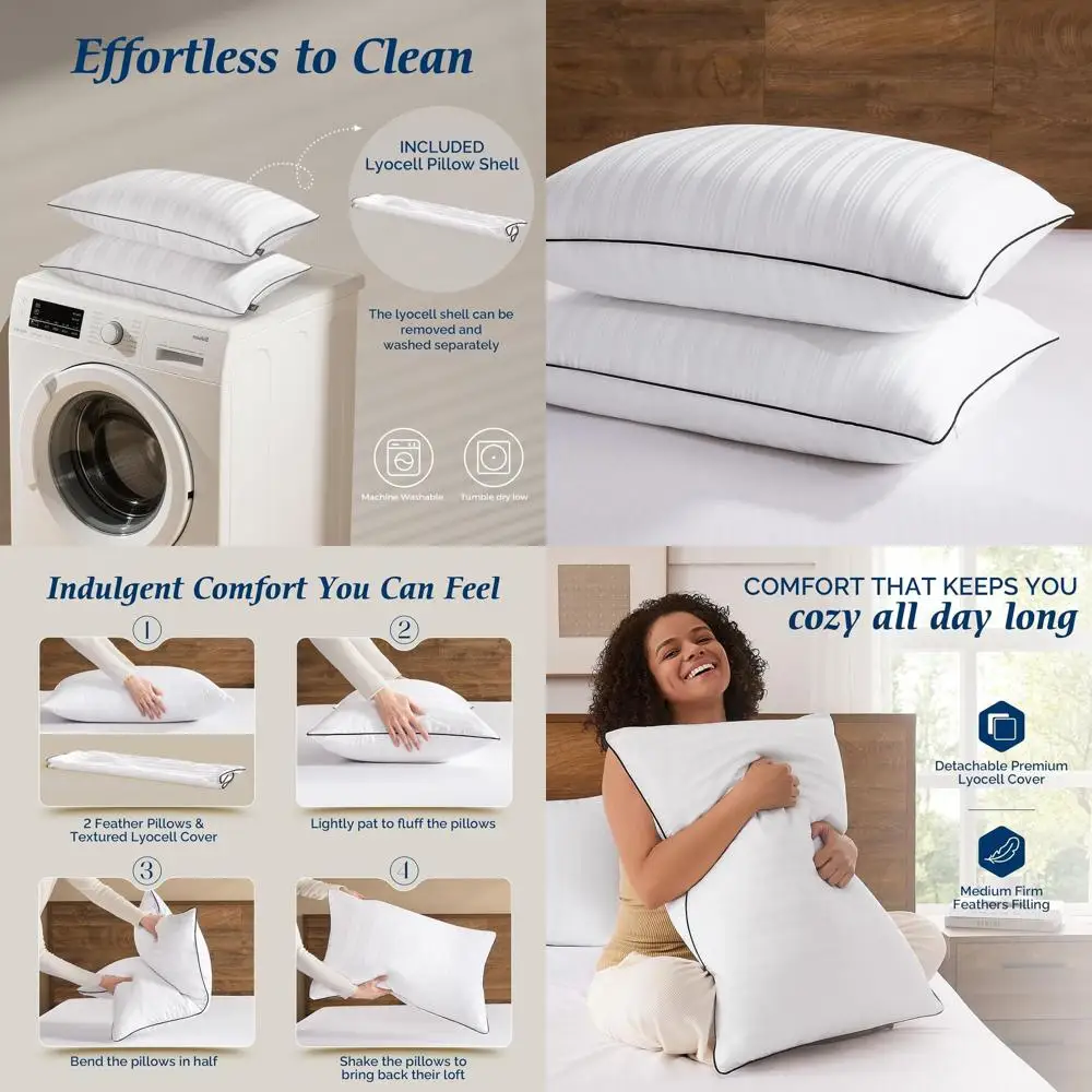 

Роскошные подушки из гусиного пуха — премиальный набор размера «Queen», идеально подходящий для сна на спине, на животе и на боку