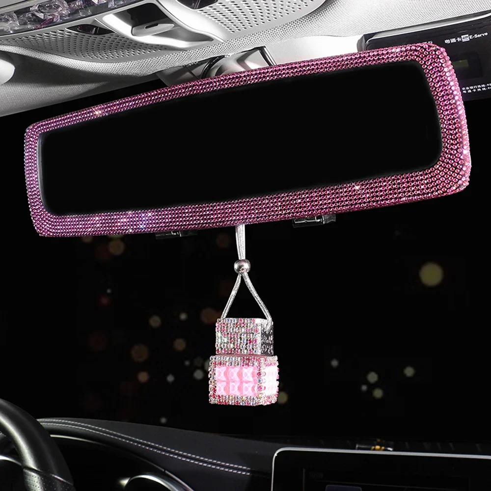 

Car Bling Rearview Mirror Accessories Cube Crystal Diamond Auto Rear View Mirror Pendant Interior Decor for Women