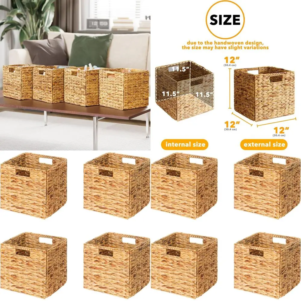 

Плетеные корзины для хранения с ручками, 30x30x30 см, органайзер-куб из ротанга для полок