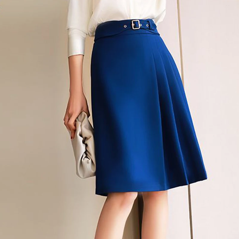 

Spring 2022 new sapphire blue straight tube high waist a-line commuting slim irregular one-step skirt woman Casual plaid skirt