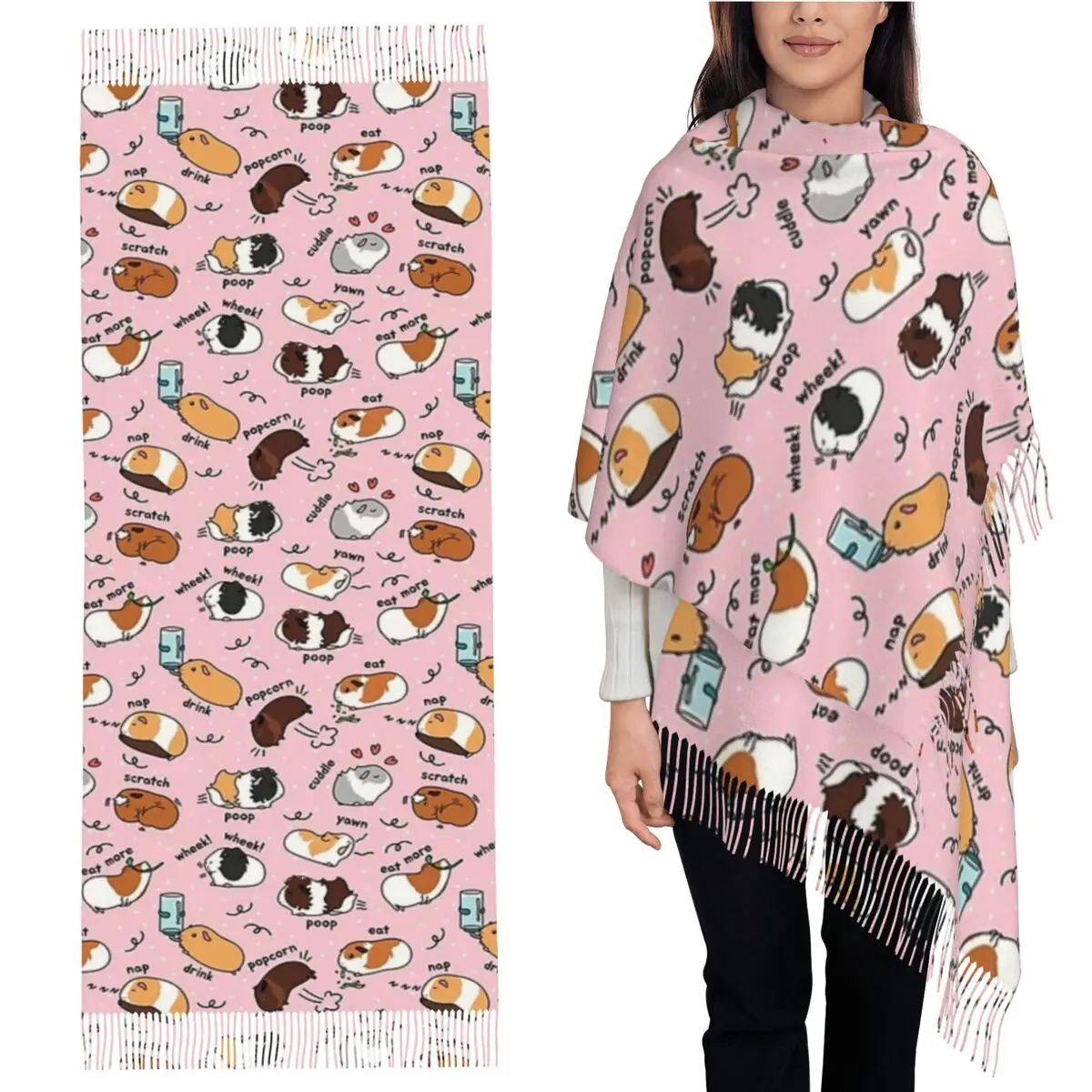 

Ежедневный список дел с морской свинкой - розовый фоновый шарф, шарфы с кисточками для женщин, шали и накидки, длинная осенне-зимняя шаль, накидка