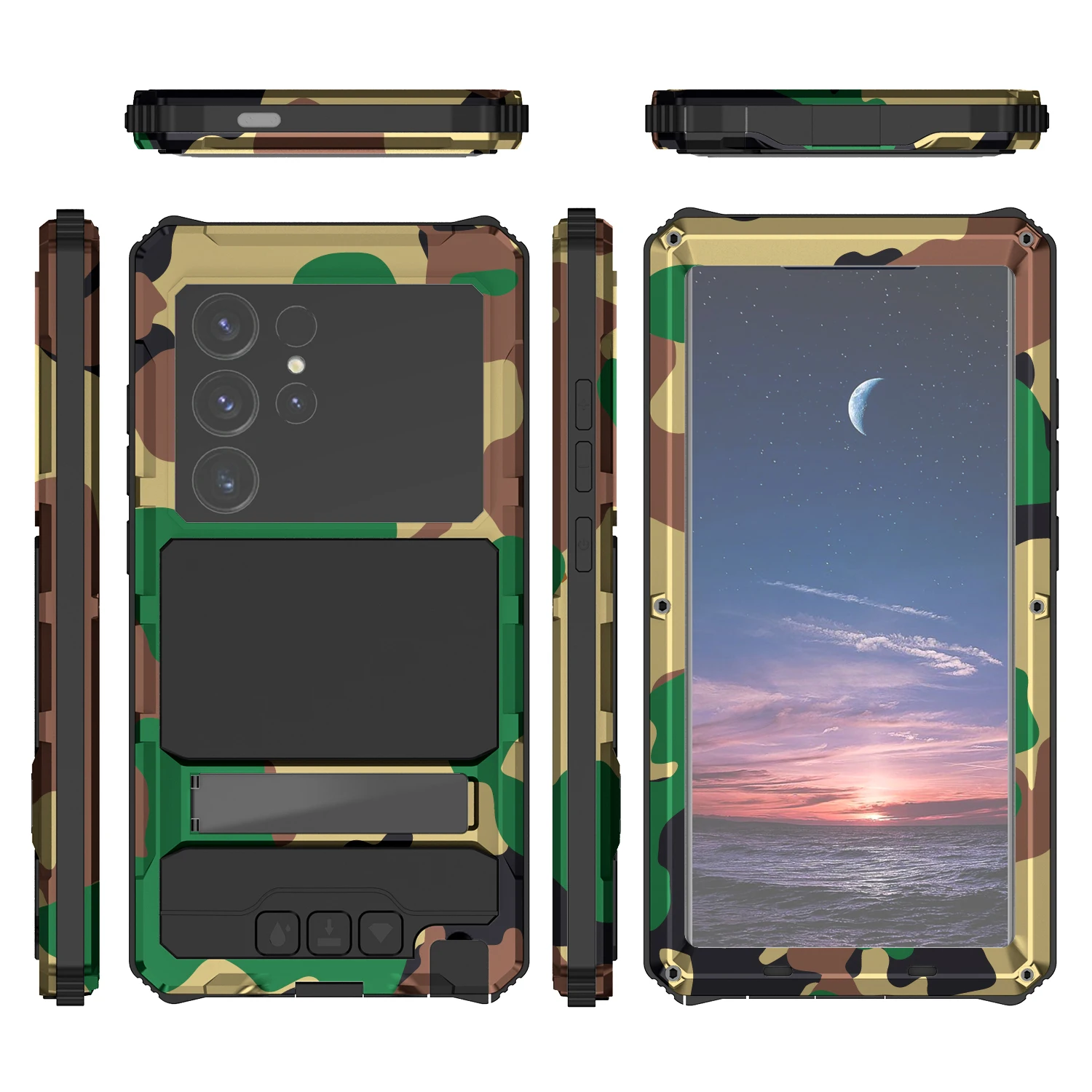 For Samsung S24 S23 Ultra Heavy Tank Armor Aluminum Metal Phone Case Military Shockproof Rugged Cover Screen Lens Protection