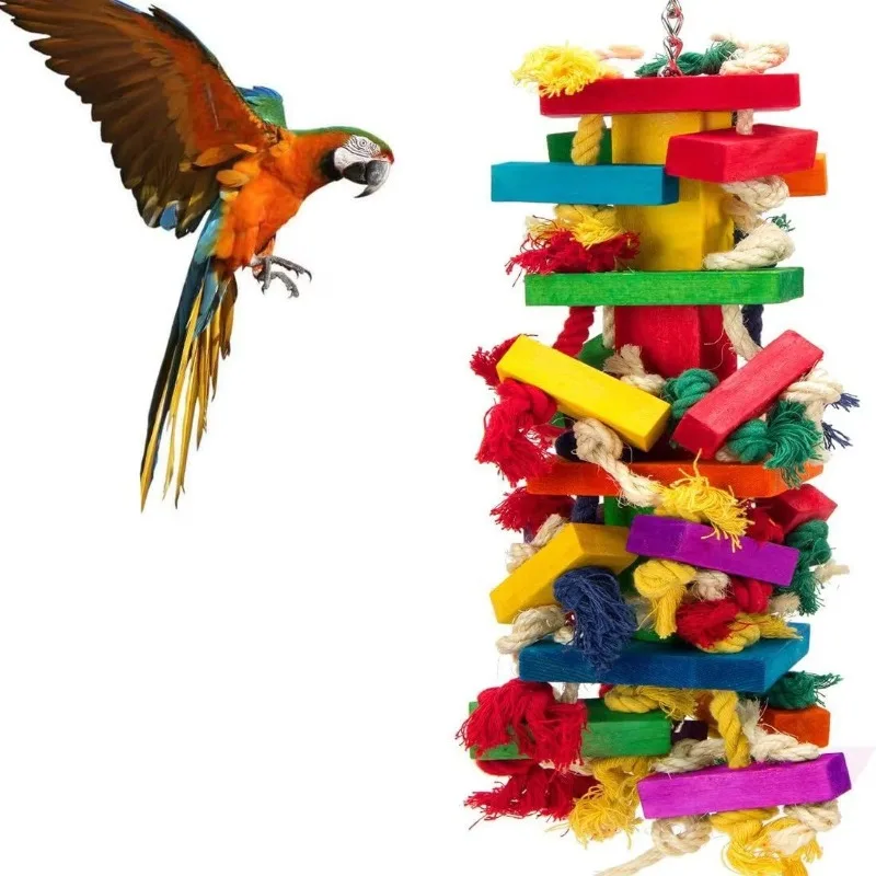 Medium Large Parrot Bird Toy-Chewable Wooden Colorful Toy for Macaws & Grey Parrots-Direct Manufacturer Stock