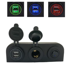 3 in 1 Tent Type Cigarette Lighter Socket Dual USB Car Charger Ports Switch Botton Combination for Boat Camper Caravans