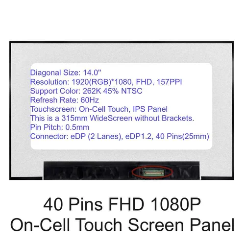 Imagen 2 del producto Pantalla LCD para portátil DELL Latitude 14 5400 5401 5411 5410 5420 5430, 30 40 pines FHD Panel de visualización LED NE140FHM-N46 MW6M1 0MW6M1