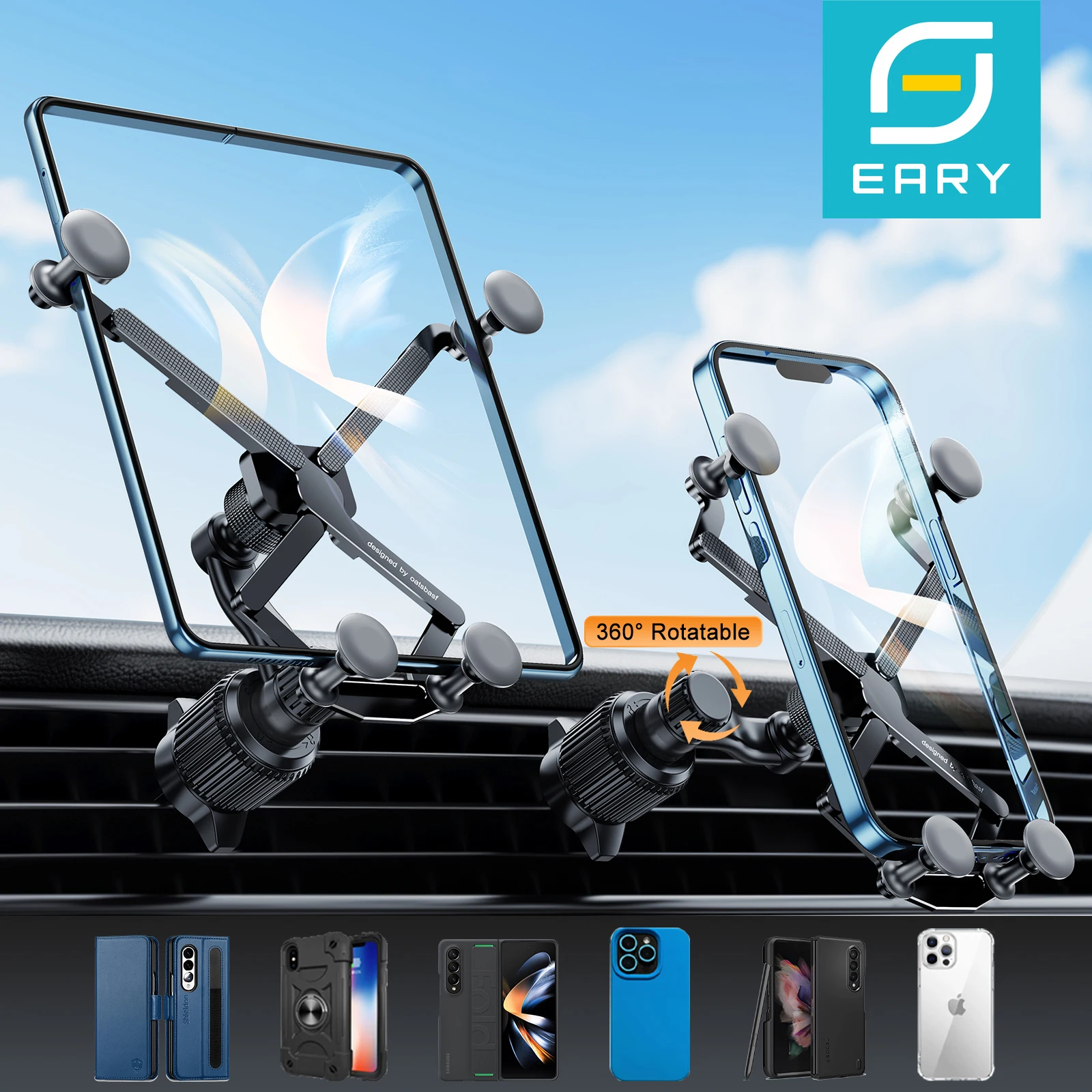 

Eary Car Phone Holder for Samsung Galaxy Z Fold 7 6 5 4 Mount Air Vent Hook Clip Car Gravity Expansion Phone Stand for iPhone 16