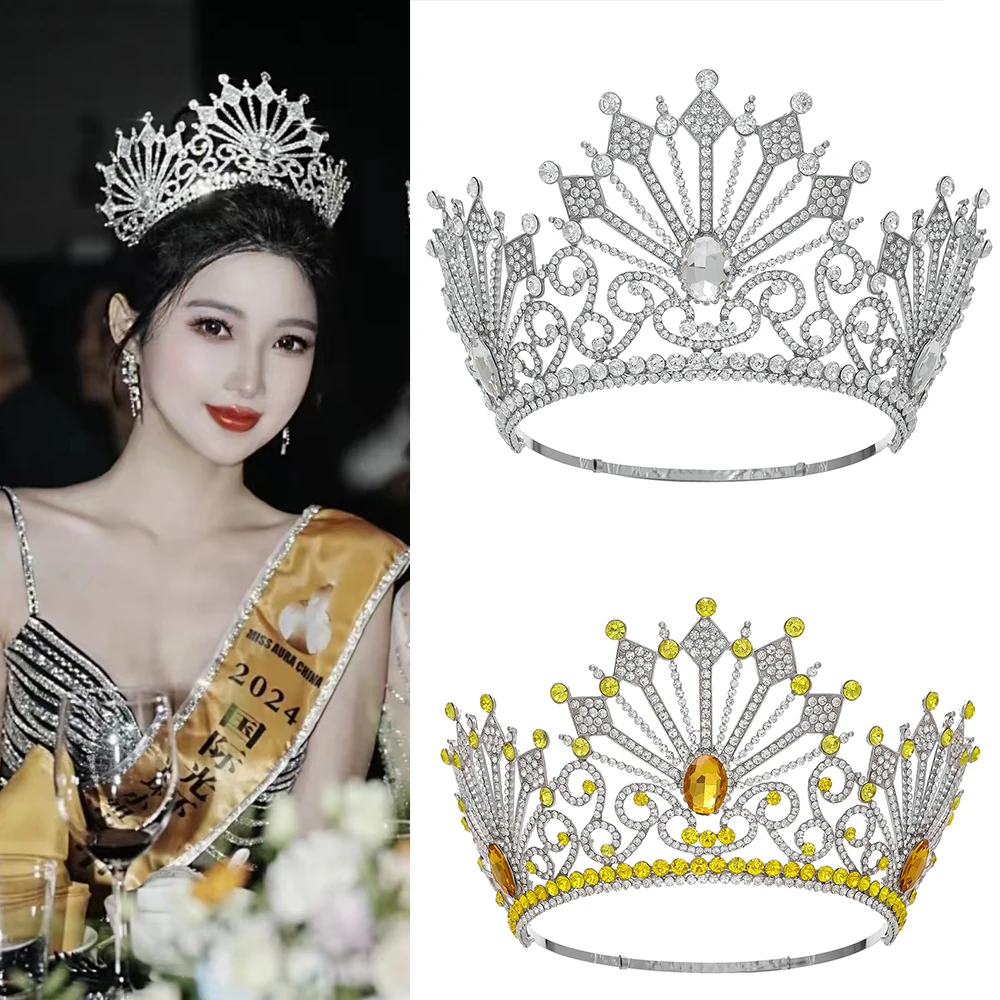 Spark Queen Hair Crown Wedding Tiara Bride Rhinestone Crowns Women Costume Headpiece Pageant Cosplay Party