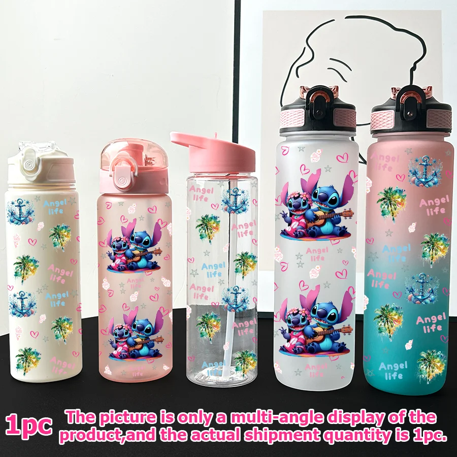 

1 шт., мультипластиковая бутылка для воды Disney, Stitch, Palm Tree с принтом 23-32 унций, портативная спортивная чашка для воды, подарок на день рождения