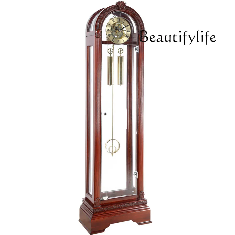 Perspective heavy hammer zipper movement floor clock solid wood living room mechanical clock European simple pendulum clock