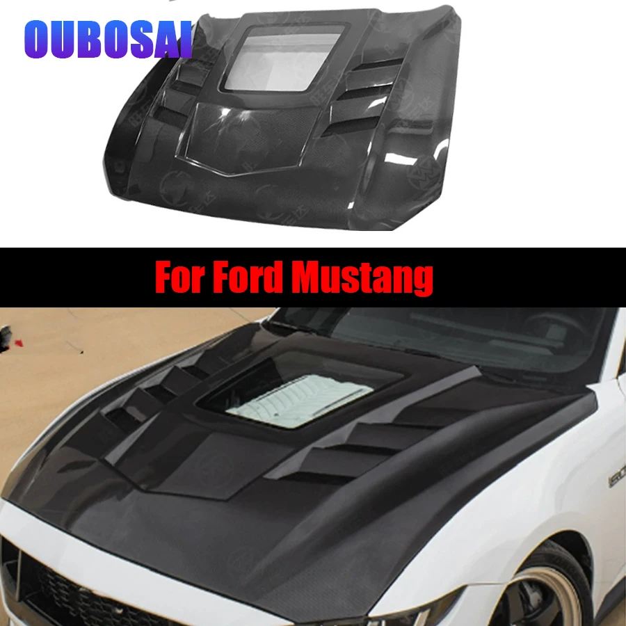 

For Ford Mustang 2024+ Carbon Fiber Hood Engine Cover Hood Car Headliner Hood Cutout Cooling Front Cover transparent Auto parts