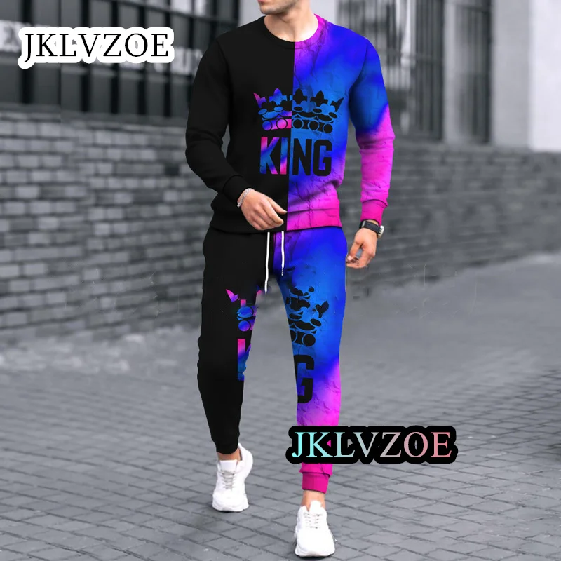 Set da uomo t-shirt a maniche lunghe con stampa 3D + pantaloni o-collo Streetwear Jogger Sportswear 2 pezzi Suit Oversize Fashion Clothes