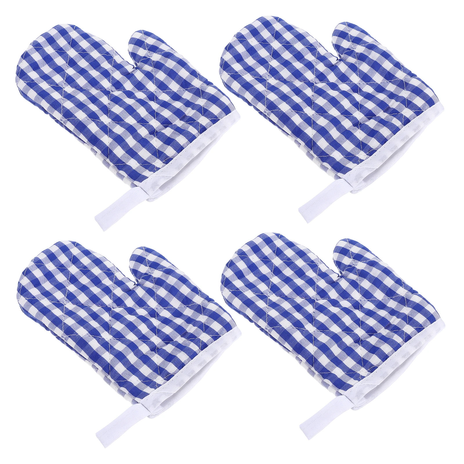 

4 Pcs Kids Oven Mitts Heat Resistant Insulation Gloves Small Baking Cooking Accessories Blue Checkered Kitchen Protective Gloves