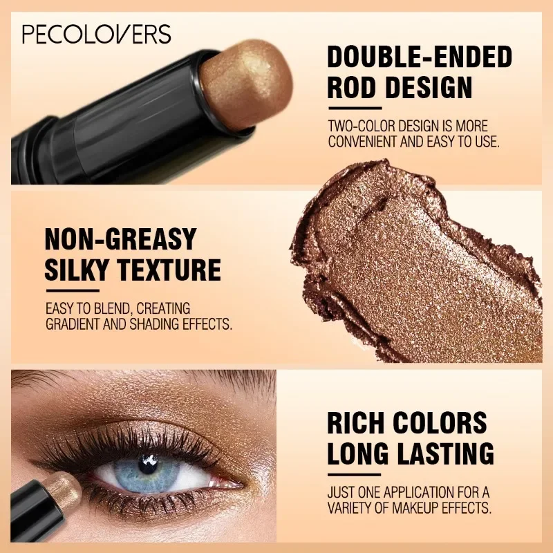 Błyszczący Matowy Dwustronny Cień do Powiek w Sztyfcie Kolorowy Długotrwały Rozświetlający Brokatowy Cień do Powiek Makijaż Upiększający