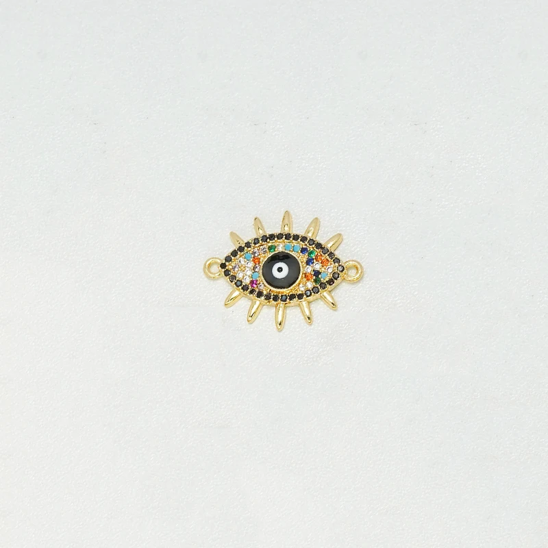 3 Pcs Pave Inlay Color Zircon Connector for Diy Bracelet Necklace Making Accessories Devil Eye Bend Jewelry Brass Plated Charm