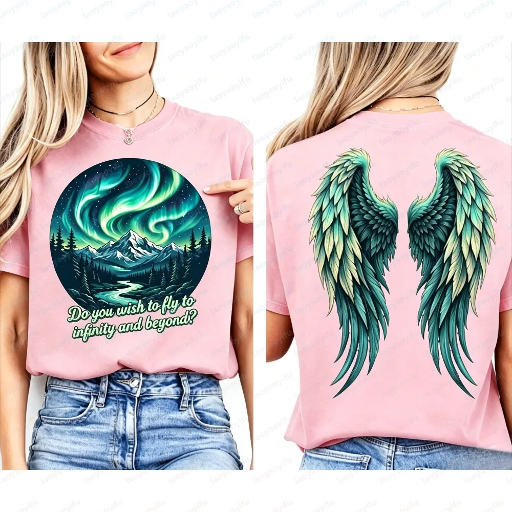 Summer Fashion Womens Short Sleeve T Shirt Inspirational Wings Aurora Mountain Graphic Tee Dream Big Motivational Casual Tops