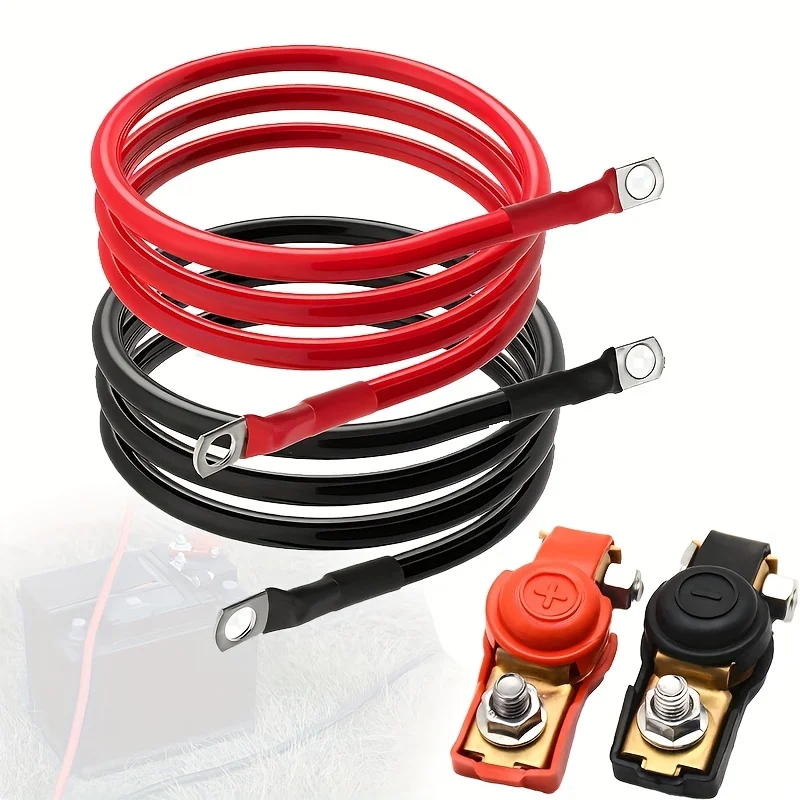 D2 Pure Copper Battery Cable 10AWG Positive Negative Terminals Wire for Car Motorcycle Truck Auto Electrical Accessories