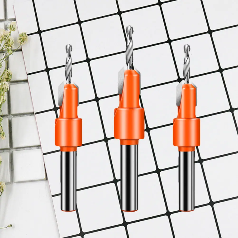 3Pcs 8Mm Alloy Countersunk Drill Bit Set Sharp Tungsten Steel Blade for Hard Wood Drilling Smooth Centerless Ground Handle