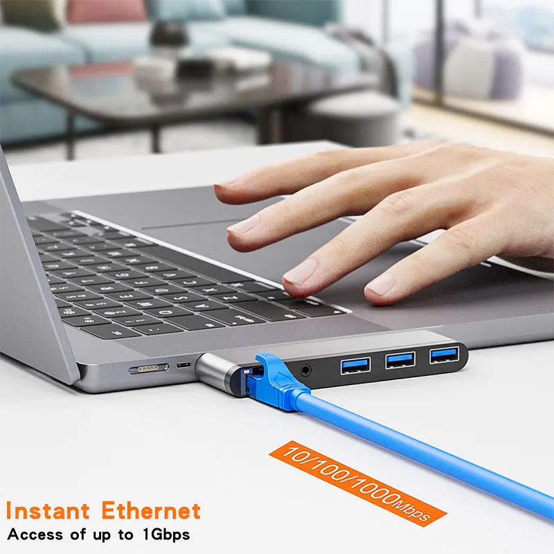 USB C Hub 3 0 Type C Desktop Docking Station With 3 Port USB3.0 100/1000 Mbps RJ45 Audio Jack Card Reader For Macbook Pro 2021