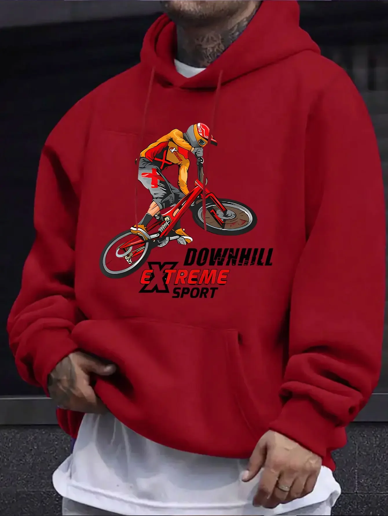 Men Women Downhill MTB Rider Graphic Hoodie, Extreme Sports Pullover, Loose Fleece Sweatshirt Autumn Winter