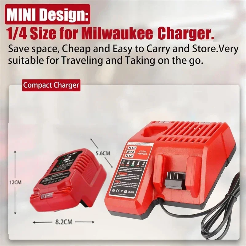 Batería de iones de litio de CA 12V/24V, Mini cargador de vehículo compacto para Milwaukee para M18 18V, batería de iones de litio 48-11-1852 48-11-1811