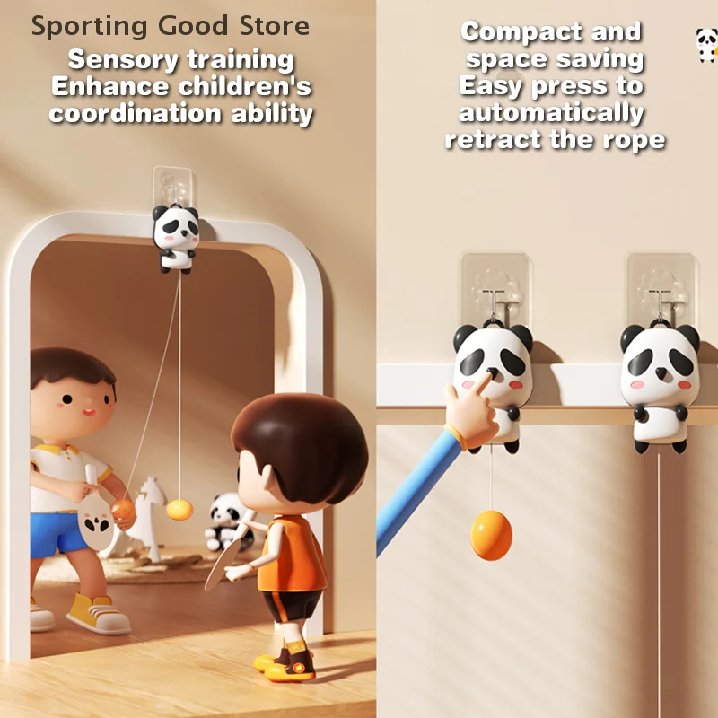 

Cartoon Panda Table Tennis Hanging Trainer Parent-child Interaction Prevention Of Myopia Ping Pong Exercise Self-training