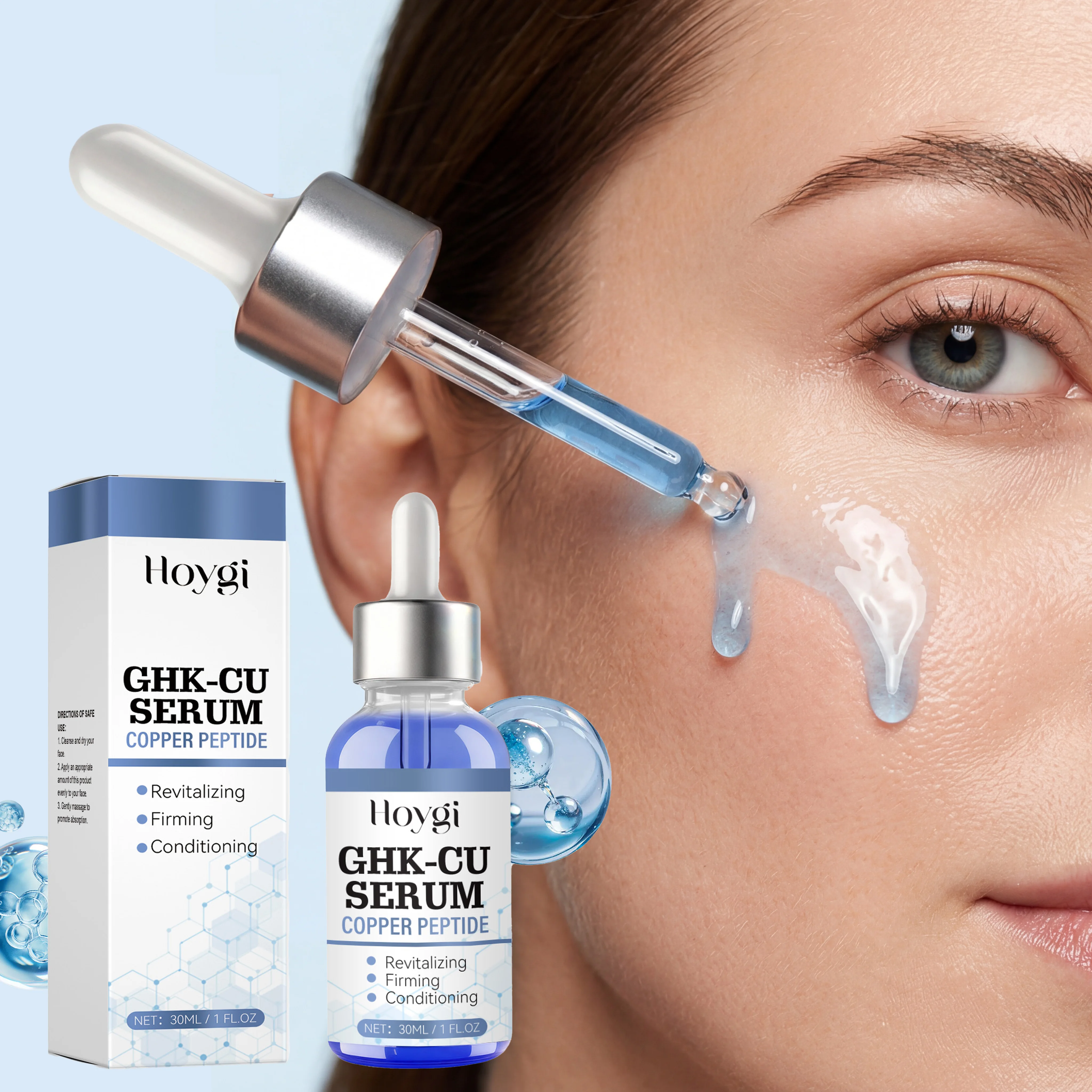 Sérum facial au peptide de cuivre hydratant sans gras, stabilisant, réparateur, collagène hydrolysé liquide, anti-sécheresse
