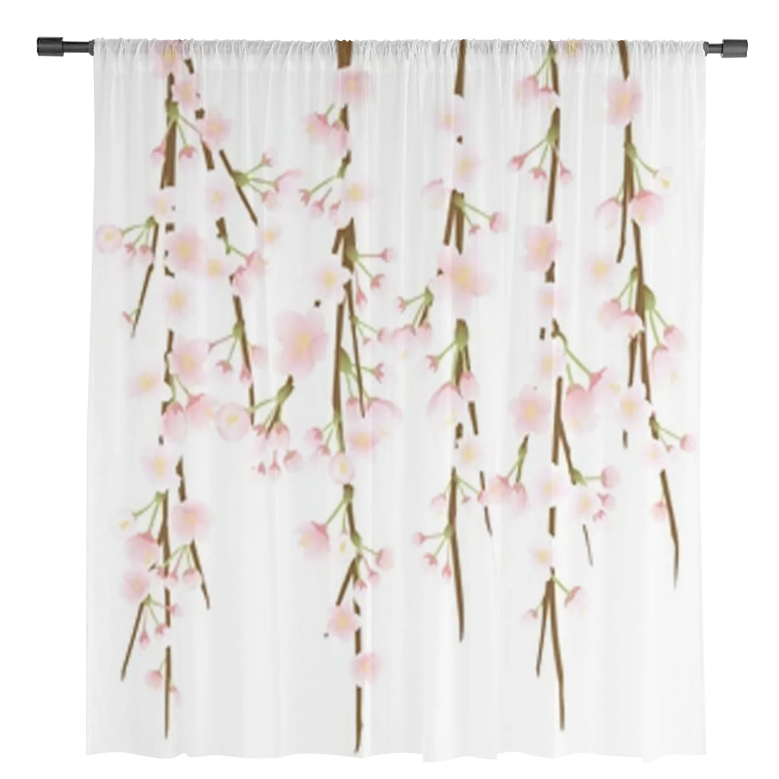 Cherry Blossom Chiffon Sheer Curtains For Living Room Bedroom Decor Kitchen Window Voiles Tulle Curtain