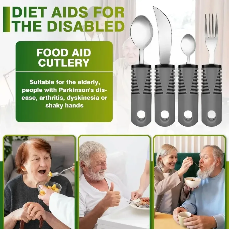 4 Adult Extra Wide Handles Disabled Cutlery Cutlery for Arthritic Hands Set of  with Knife Fork Spoon for Adult Elderly Parkinso