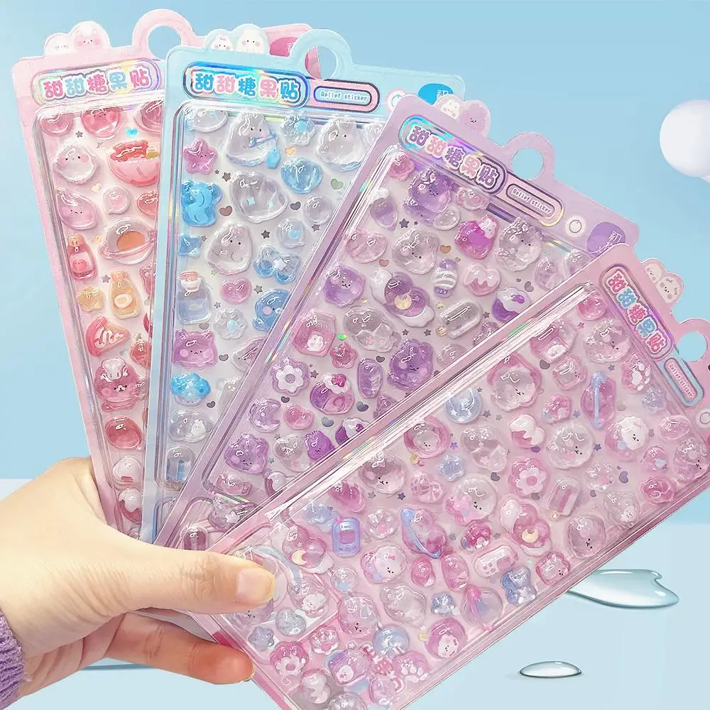 Sweet Candy Gradient Dumpling Animal 3D Crystal Resin Bubble Stickers, Transparent Jelly Texture, Soft Cute Cartoon Images, Guka Gupan DIY Materials, Girly Ins Style Journal Decoration Stickers; Can Be Used to Decorate Water Bottles, Phone Cases, Luggage, Stationery, Children's Reward Cute 3D Stickers, Random Designs
