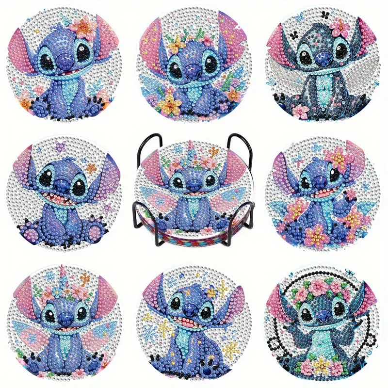 

Cute Cartoon Character DIY Rhinestone Studded Coaster with Holder Non-Slip Drink Coaster Set Souvenir Gift for Home Decor