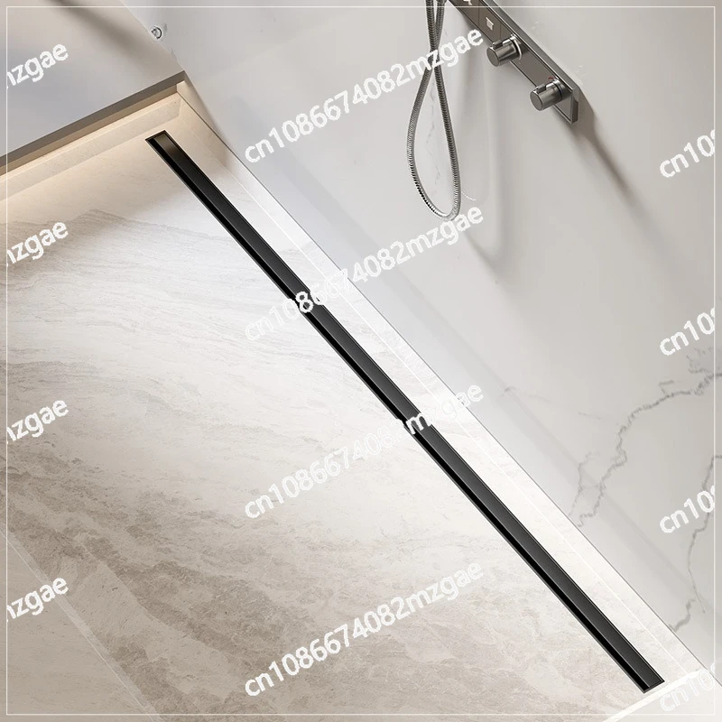 Shower room black extremely narrow linear floor drain, large displacement rectangular stainless steel