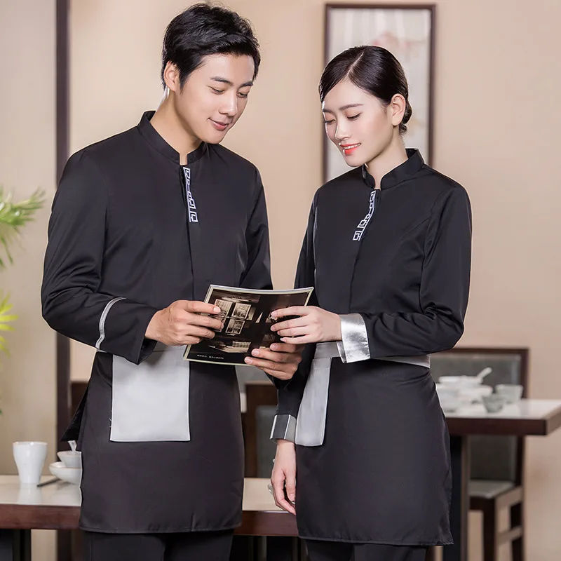 ホテル作業服秋冬女性鍋レストランバーベキューレストラン茶室中国風ウェイター長袖ユニセックス