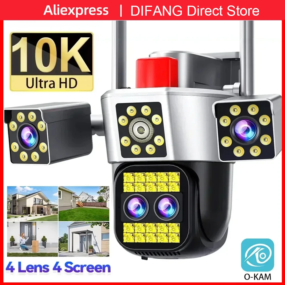 DIFANG 10K UHD IP Camera WIFI 20MP Optics10X Zoom Four Screen Four Lens PTZ Automatic Tracking Waterproof Security Camera CCTV