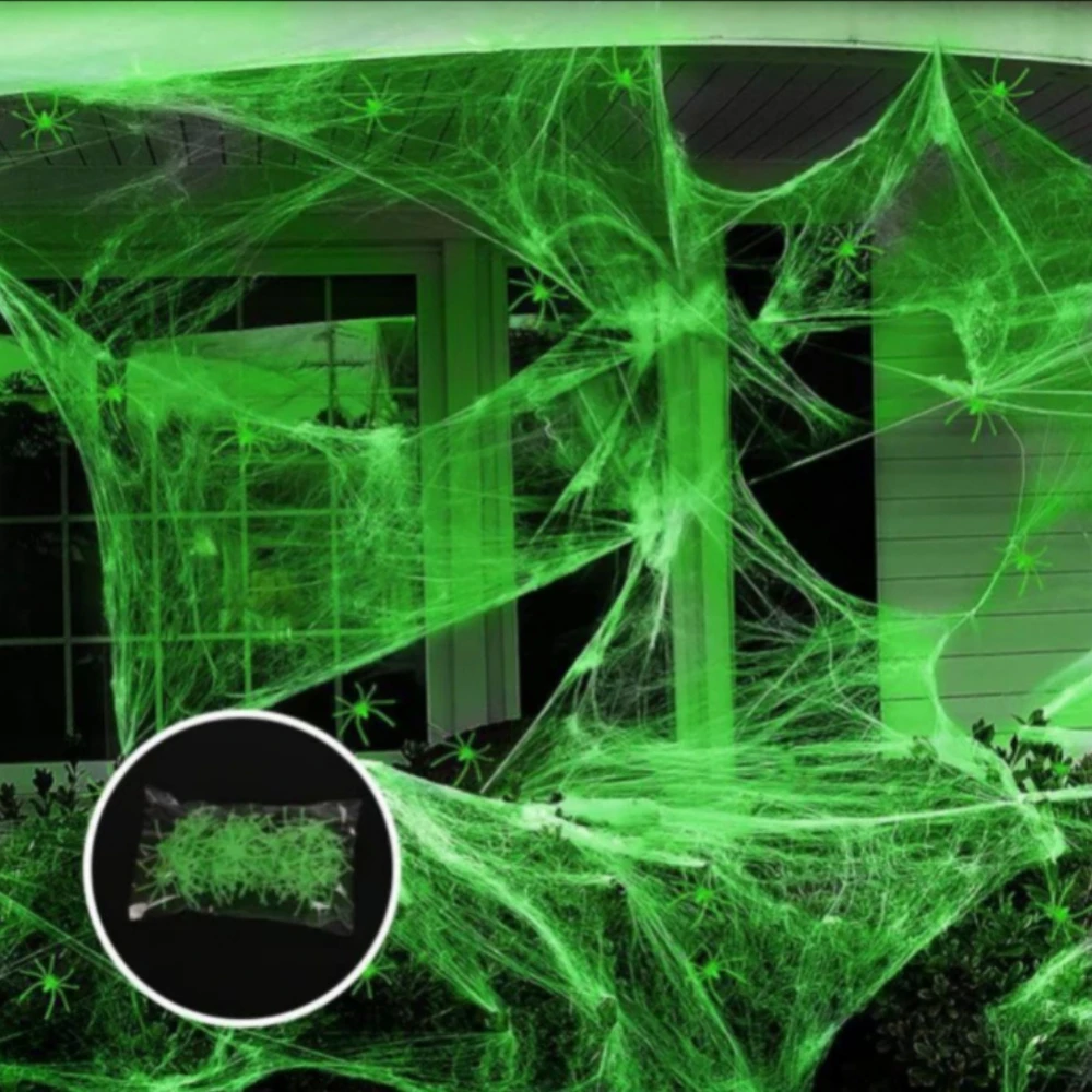 Halloween künstliches dehnbares Spinnennetz mit Spinnen Dekoration für Gothic Geisterhaus Party Horror gruselige Requisiten Accessoires realistisch langlebig perfekt für Innen Außen Halloween Partys und schaurige Dekor – Detail 17