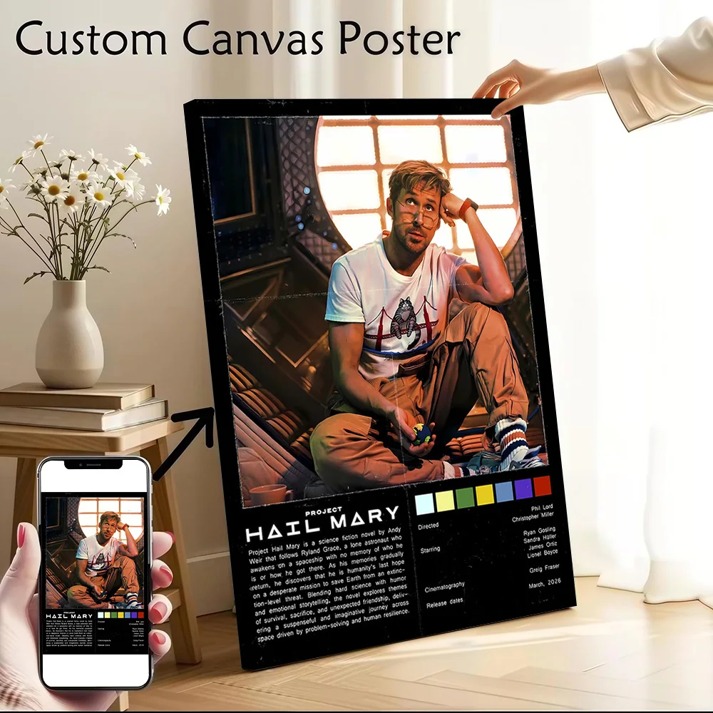 Ryan Gosling in Project Hail Mary Printed Canvas Wall Art Customizable Paintings Poster Perfect Gift for Home Decor Living Room