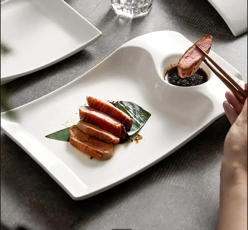 

Японская бытовая керамическая обеденная тарелка Ресторан Кухня Сашими Суши Отель Стейк Белая посуда