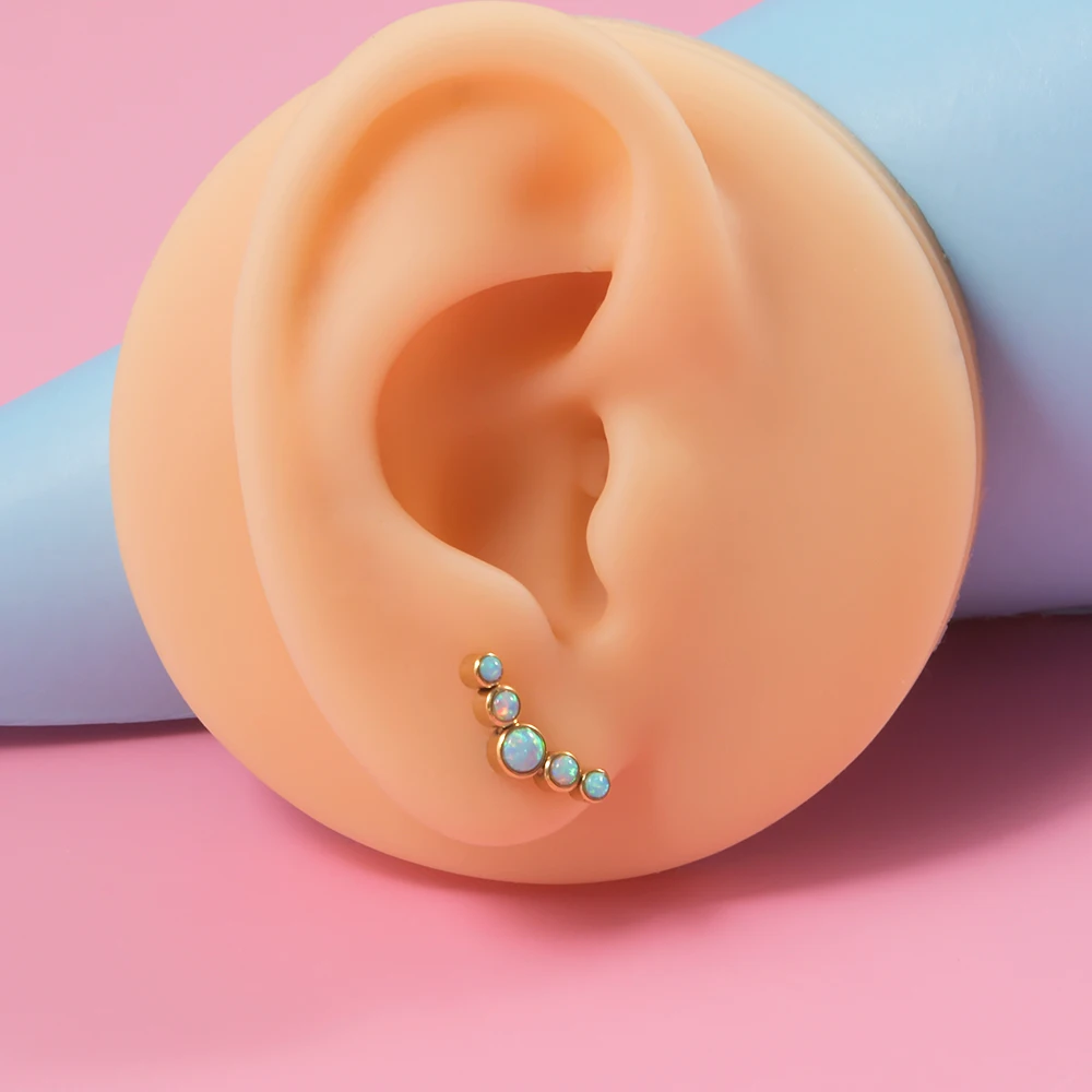1PC Surgical Steel Five Opal CZ Ear Tragus Cartilage Stud Lip Ring Labret Helix Piercing Earrings Lobe Piercing Barbell Jewelry