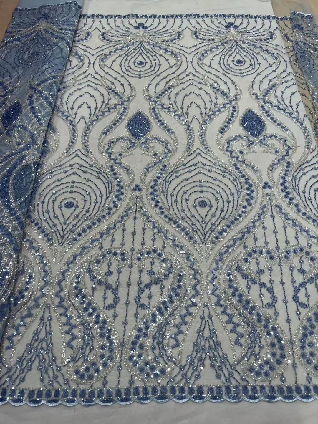 

High Quality African Nigerian Tulle Lace Fabric With Sequins beads Embroidery Sewing L-1302551 Net Dresses