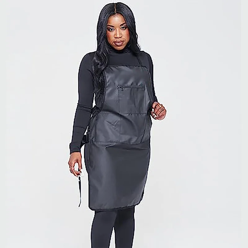 Waterproof Protective Apron with Zipper Pockets Work Uniform for Barber and Manicurist