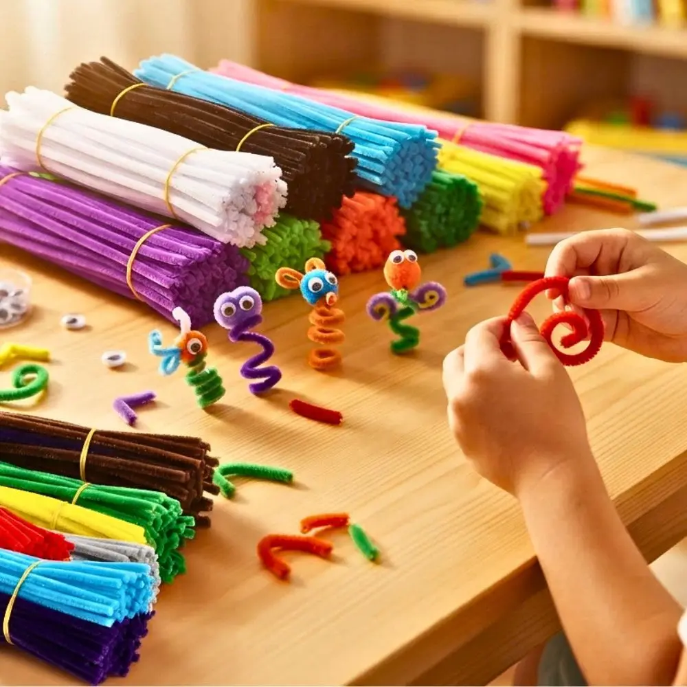 137/162pcs Random Color Fuzzy Twist Pipe Cleaners Soft Chenille Stems for DIY Handcraft Ornament Art Making Materials YMY