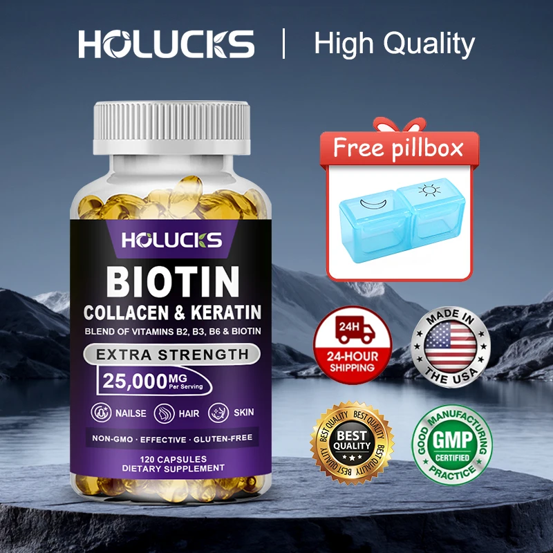 

Pure Biotin Collagen & Keratin Capsules, with Vitamin A & D3, Support Reduces Hair Loss, Boosts Elasticity & Strength, Non-GMO