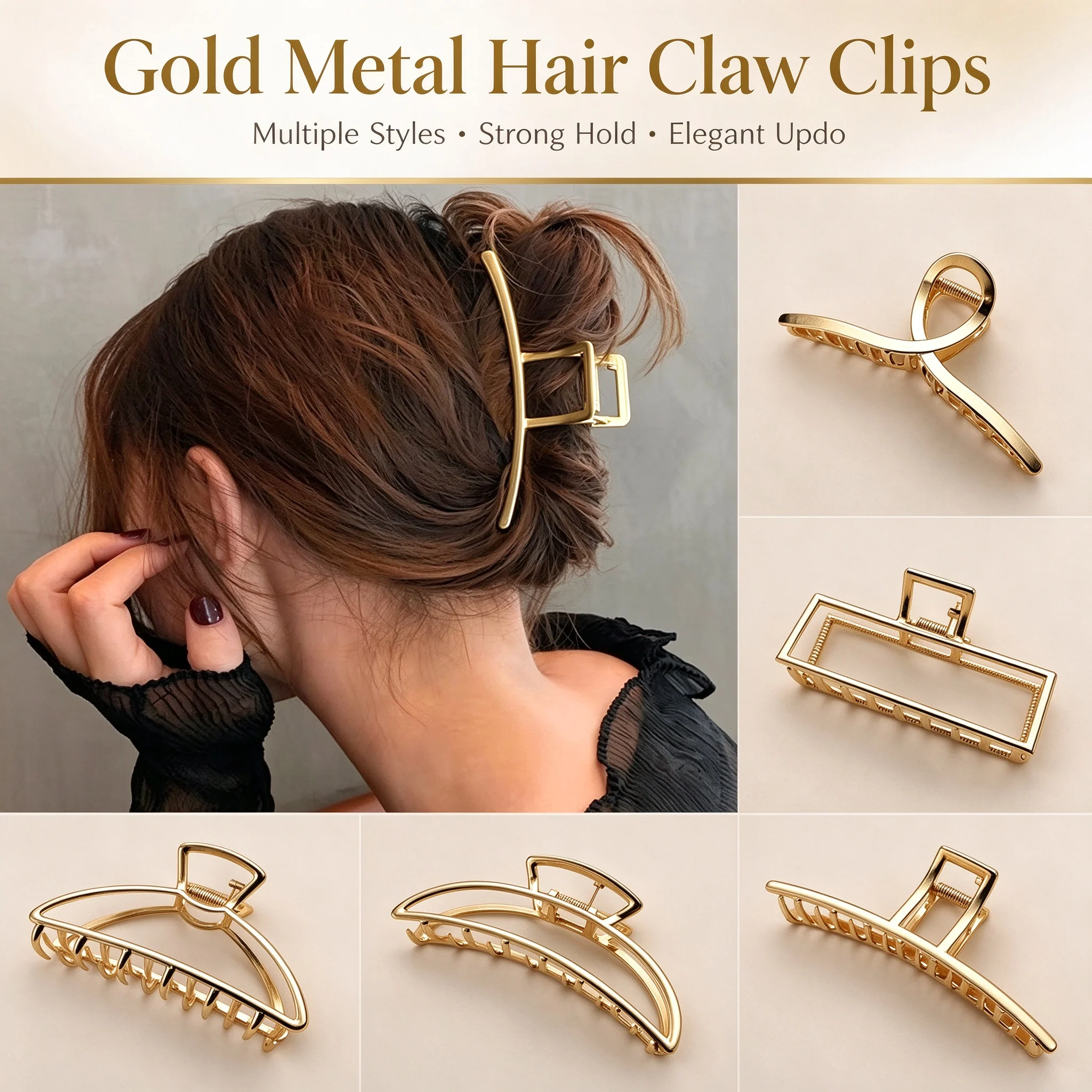 2026 Neue Damenmode Gold Hohl Geometrische Metall-Haarklammer Haarband Haarspangen Haarnadel Haarkrabbe Haaraccessoires – Detail 2
