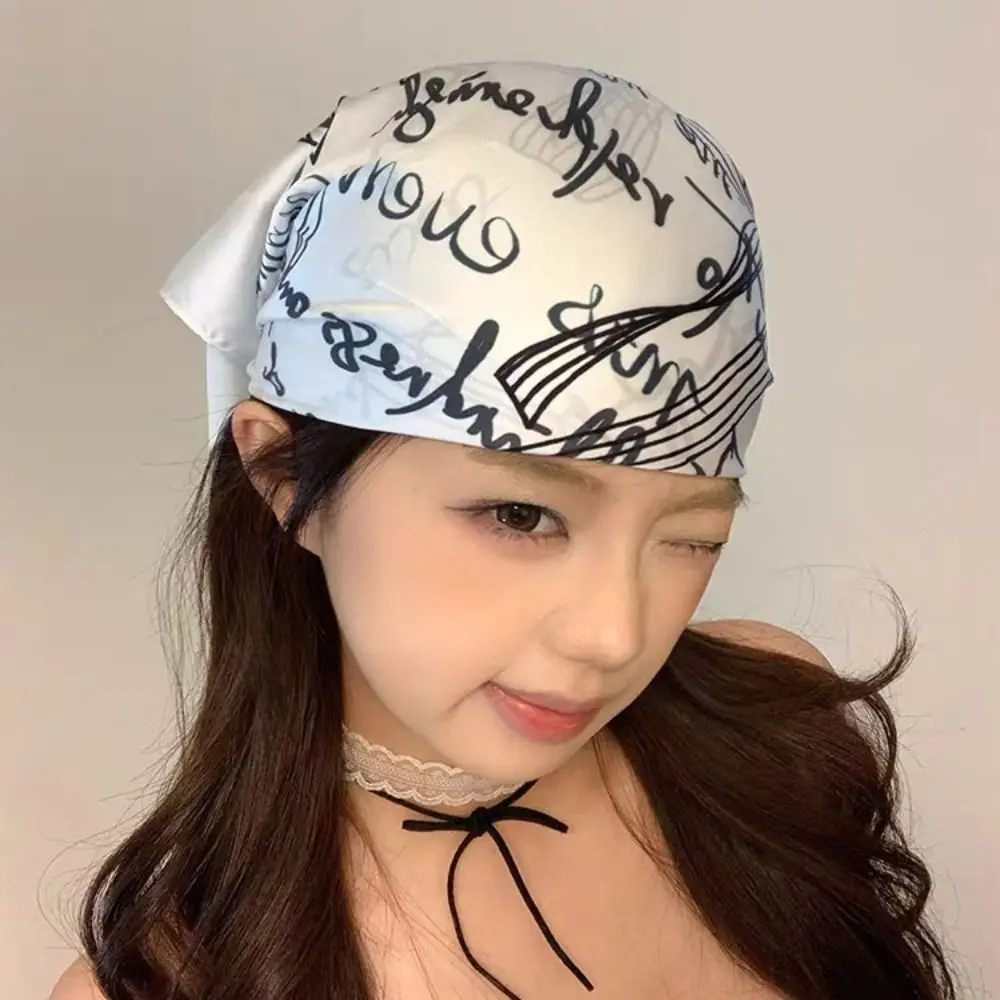 

Exquisite Sweet Y2k Print Turban All-match Bow Printed Headscarf Neckchief Headband Small Square Scarf Spice Girls