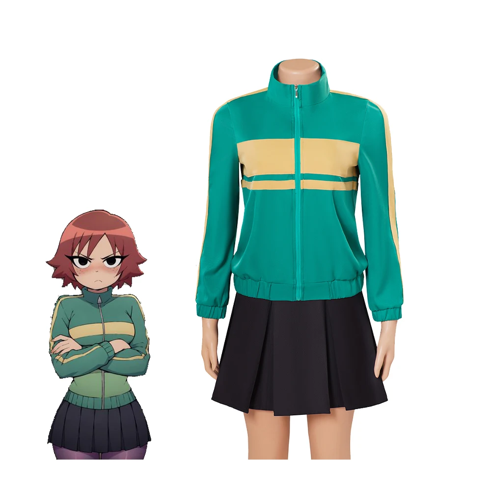 Scott Pilgrim Kim Pine Cosplay Costume Women's Green Jacket Mini Skirt Full Set School Uniform Sportswear Outfit for Halloween