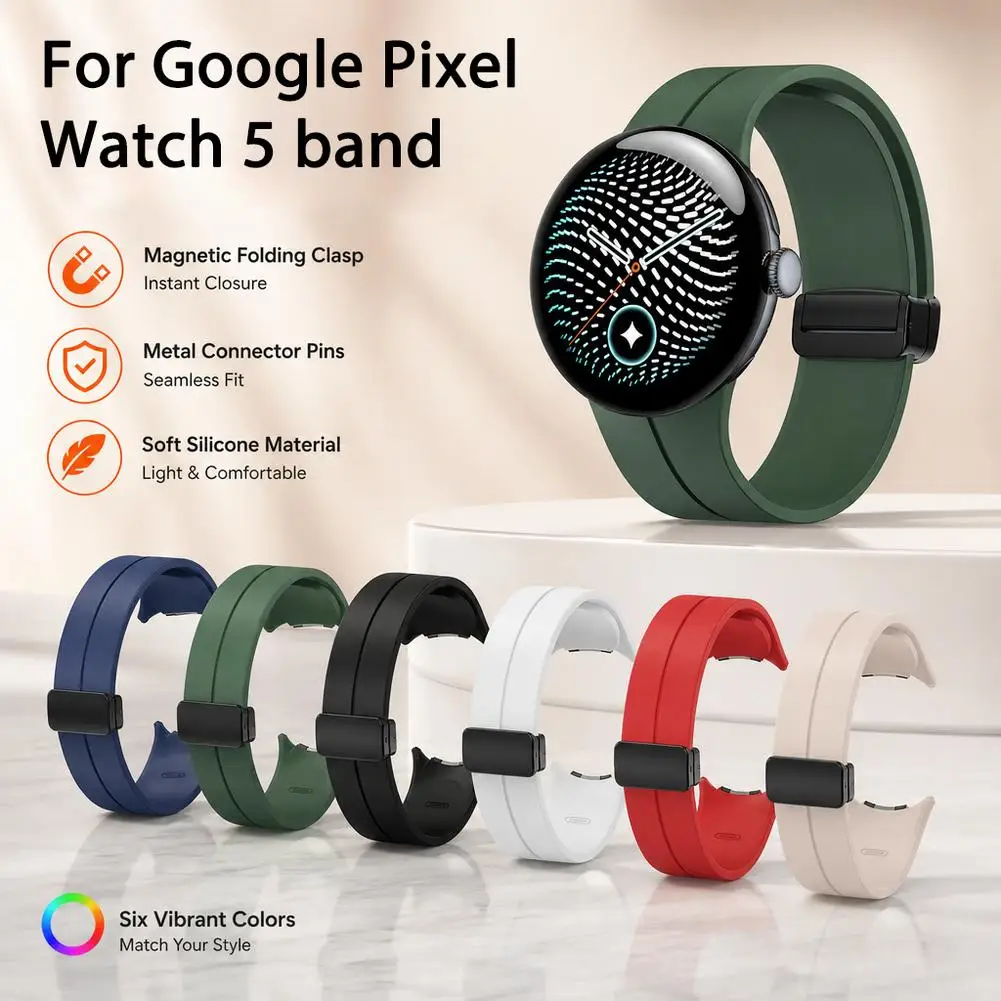 Silicone Watch Band For Google Pixel Watch 5 Magnetic Folding Buckle Strap Waterproof Watch Strap