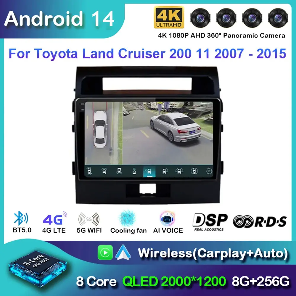 

Автомобильный радиоприемник Android 14 для Toyota Land Cruiser 11 200 2007-2015, мультимедийный видеоплеер, Carplay без 2Din, DVD-навигация, стерео