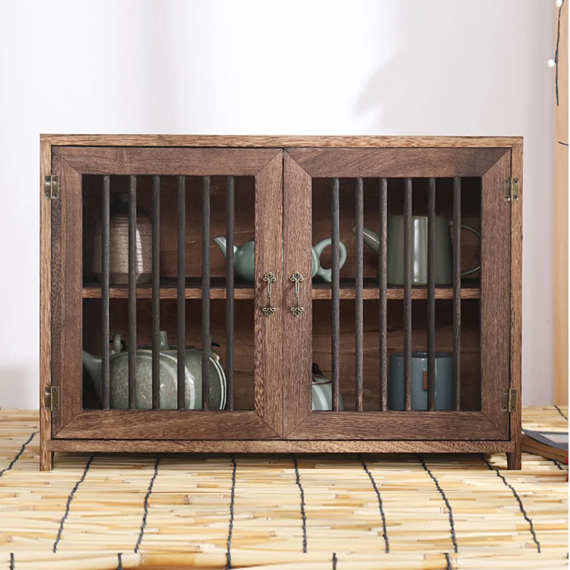 New Chinese Solid Wood Tea Storage Desktop Dustproof Cabinet Cosmetics Organizer Bo Gu Rack Eco-Friendly