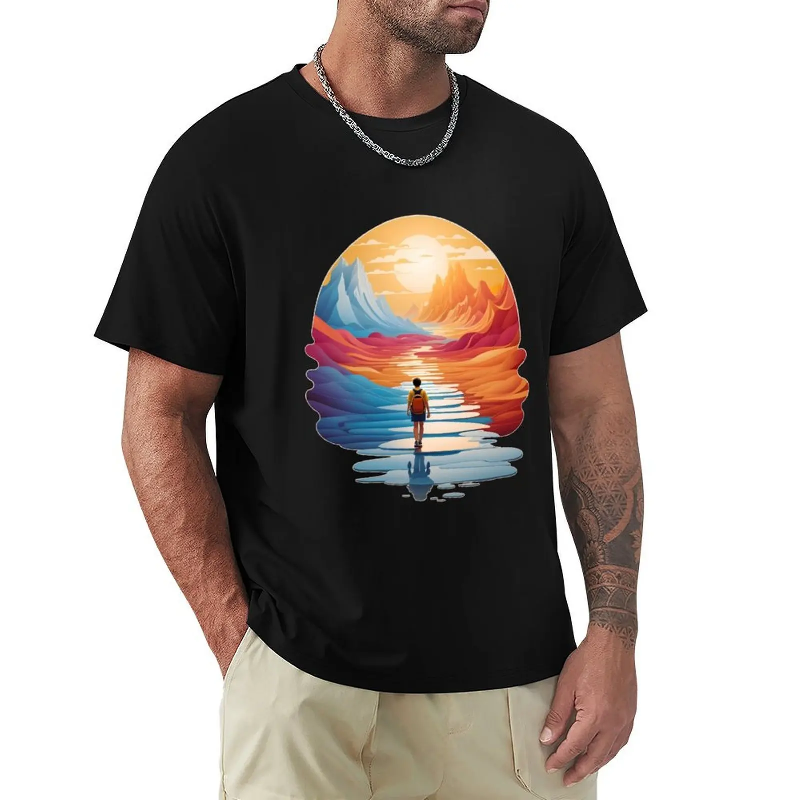 The journey of a thousand miles begins with one step (1) T-Shirt Plus Size Summer Short Sleeve T-Shirt