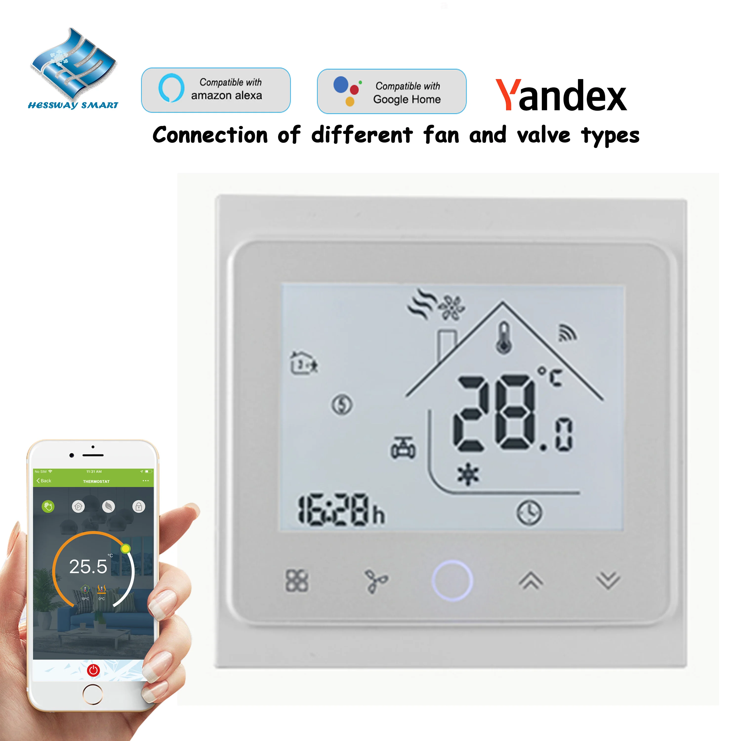 WIFI/ZIGBEE/RS485 Fan Coil Thermostat Control for 0-10V, 100% Switch Valve 3-Speed Adjust Temperature of Hot Cold Rooms