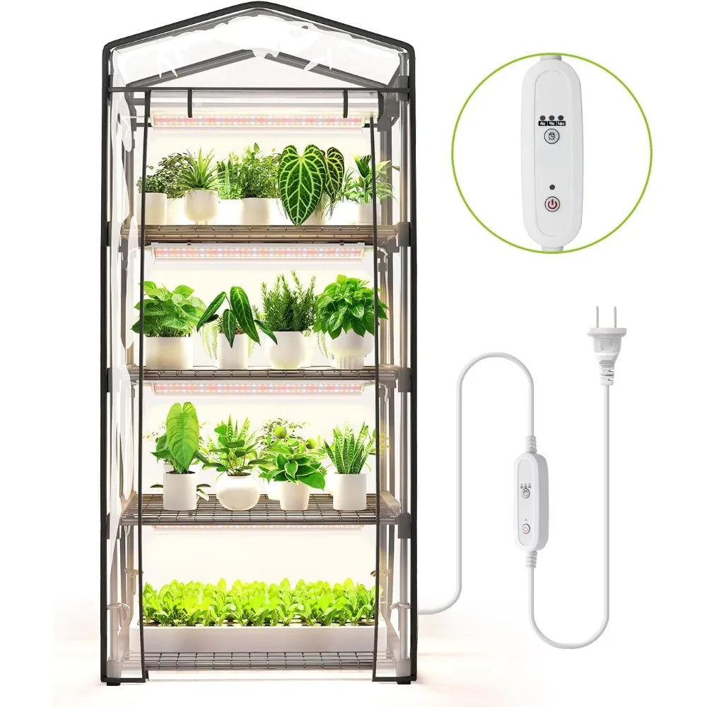 

Mini Indoor Greenhouse with Grow Light - 4 Tier Outdoor Portable Greenhouse with Shelves, Waterproof PVC Cover and 4 Dimmable 1.
